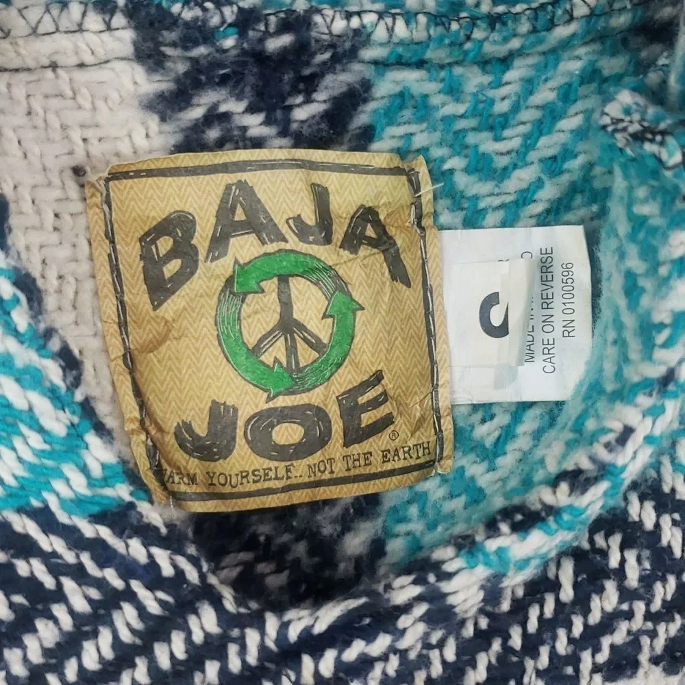 Baja Joe Men's Small Blue White & Black Poncho Hoodie
